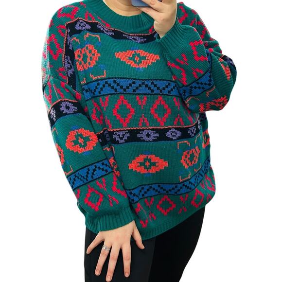 American Vintage Other - Vintage Sweater Chunky Knit Grandpa Colorful Aztec Geometric Ski Eclectic
